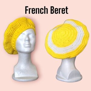 Yellow and White French Beret